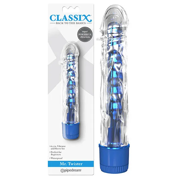 Classix Mr Twister Metallic Blue 165 cm 6 Vibrator with Clear Sleeve Pipedream Vibrators