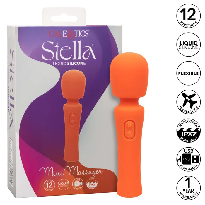 Female Sex Toys California Exotic Novelties Stella Liquid Silicone Mini Massager Orange Premium Body Massager with 12 Functions