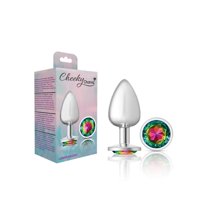 Cheeky Charms Silver Metal Butt Plug Round Rainbow Large Viben Anal