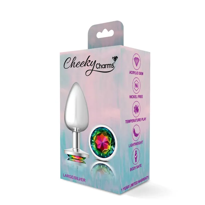 Cheeky Charms Silver Metal Butt Plug Round Rainbow Large Viben Anal Cheeky Charms Silver Metal Butt Plug Round Rainbow Large Viben Anal