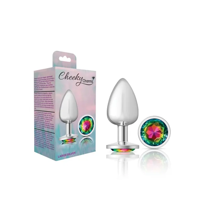 Cheeky Charms Silver Metal Butt Plug Round Rainbow Large Viben Anal Cheeky Charms Silver Metal Butt Plug Round Rainbow Large Viben Anal