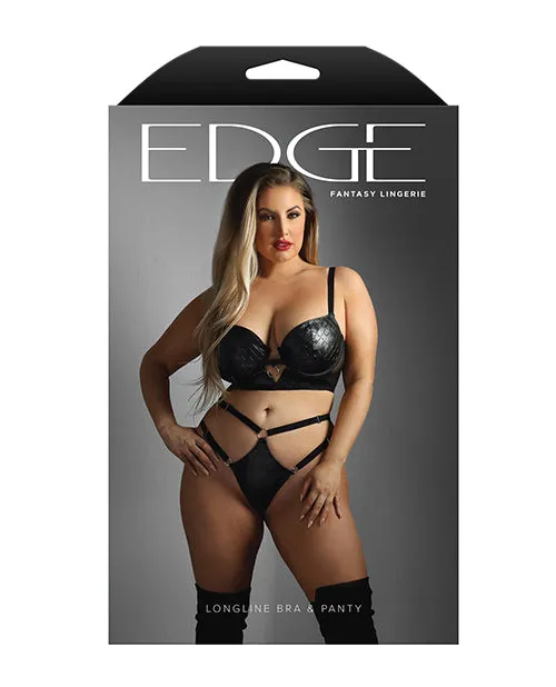 Edge Quilted Wetlook and Mesh Longline Underwire Bra w GString Black QN Fantasy Lingerie Anal