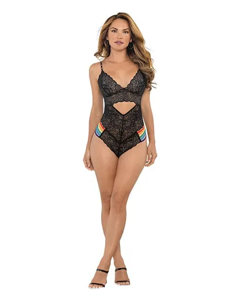 Pride Lace Teddy with rainbow Side Straps Black Escante Anal