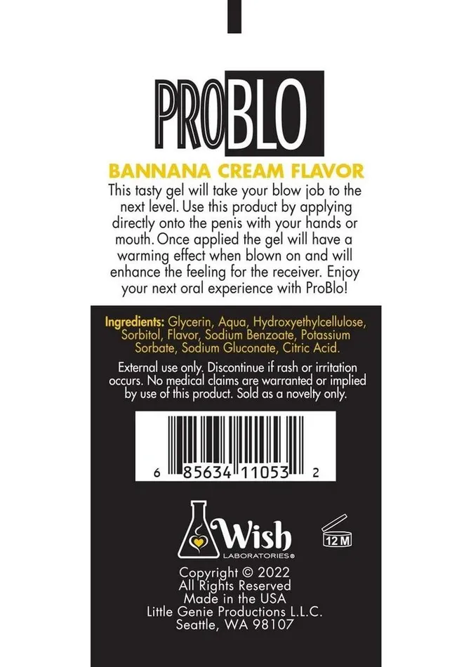 Problo Enhancers Problo Oral Pleasure Flavored Gel 15oz Banana Cream