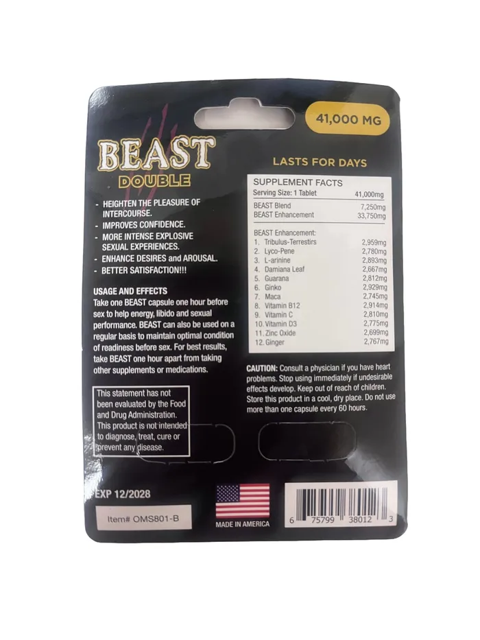 Beast Double Male Sexual Enhancement Supplement 2 Capsules UP 247 LLC Dildos