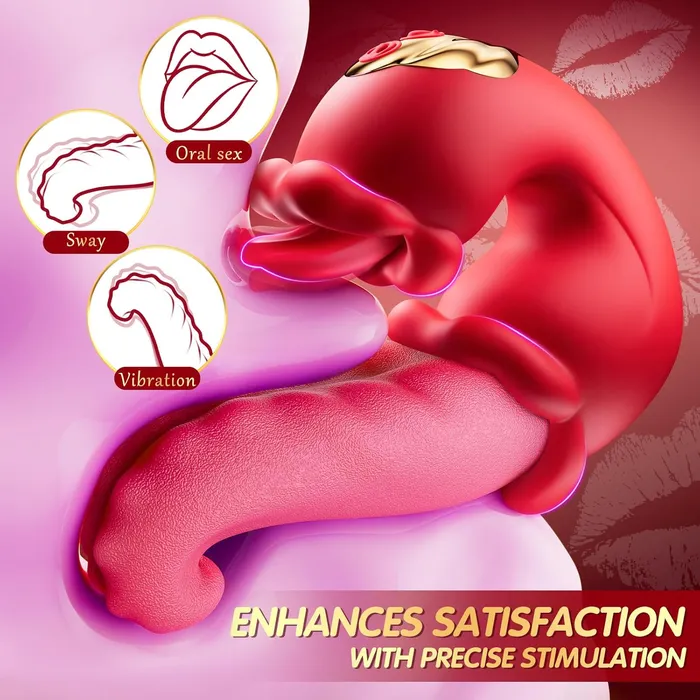 Female Sex Toys Adorime 4 in 1 Tongue Licking Thrusting Clitoral Vibrator with 10 Vibration Mode Kissing Long Tongue Pussy To Mouth