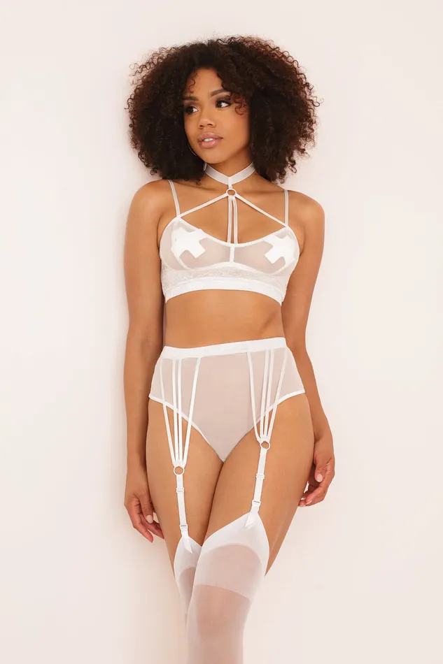 Coquette Anal Mesh Halter Highwaisted Garter Set
