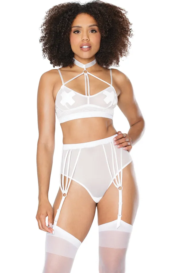 Coquette Anal Mesh Halter Highwaisted Garter Set