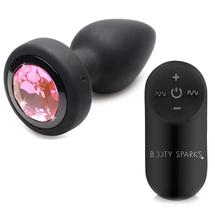 28X Vibrating Silicone Pink Gem Anal Plug Booty Sparks Male Sex Toys