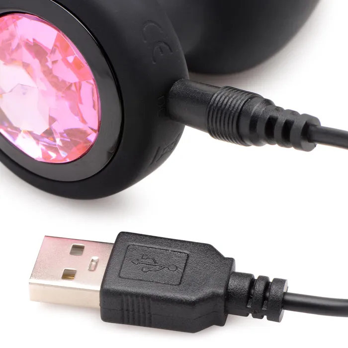 28X Vibrating Silicone Pink Gem Anal Plug Booty Sparks Male Sex Toys