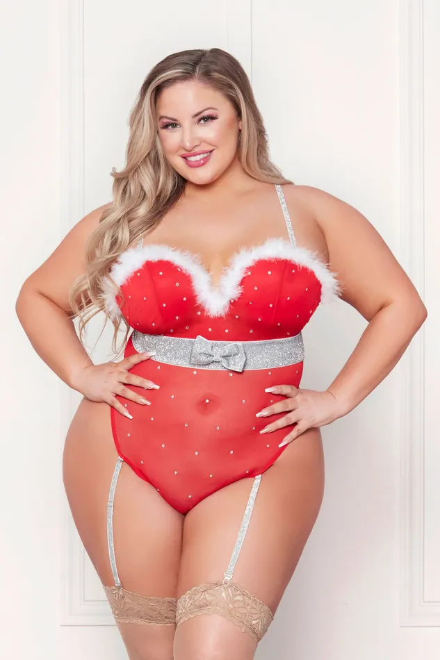 2024 Holiday Sale Rhinestone Studded Mesh Teddy With Marabou Trim 3x4x Red Vibrators