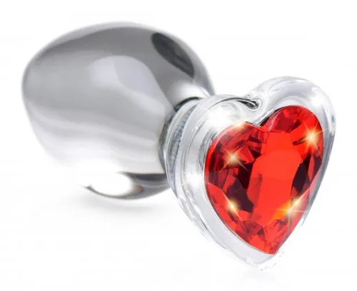 Anal 2024 Holiday Sale Specials Red Heart Gem Glass Anal Plug Large