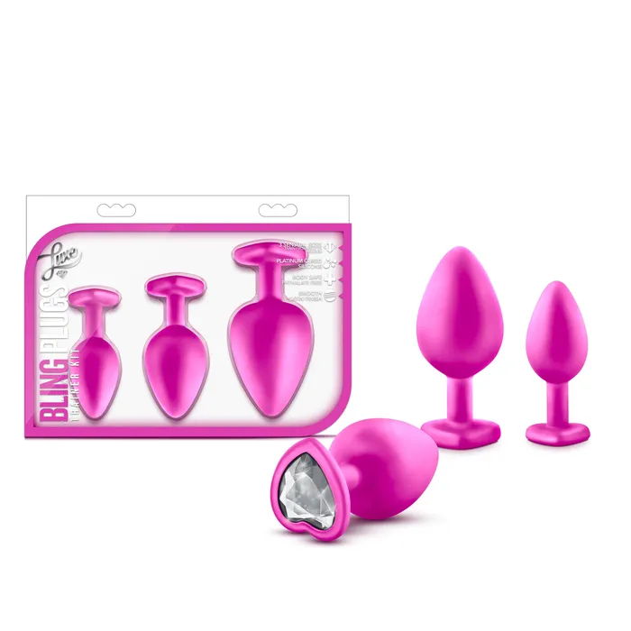 Anal Blush Luxe Bling Plugs Training Kit Pink with White Gems