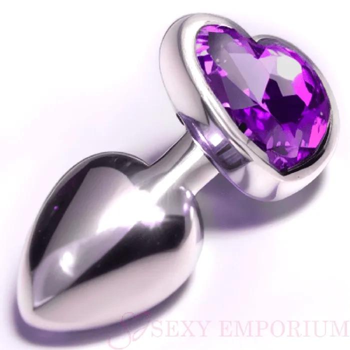 Anal Jewel Princess Heart Silver Butt Plug Purple