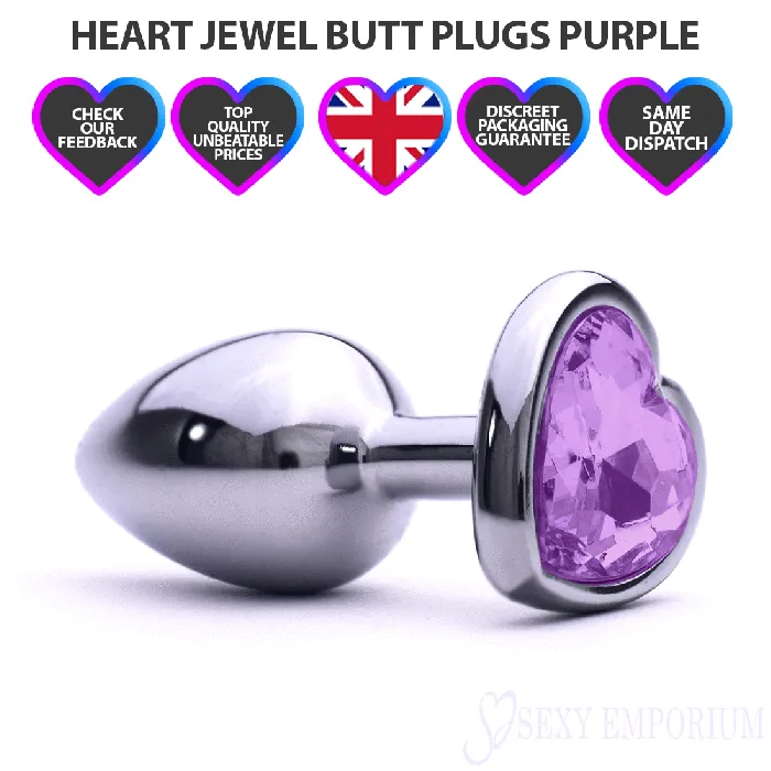 Anal Jewel Princess Heart Silver Butt Plug Purple