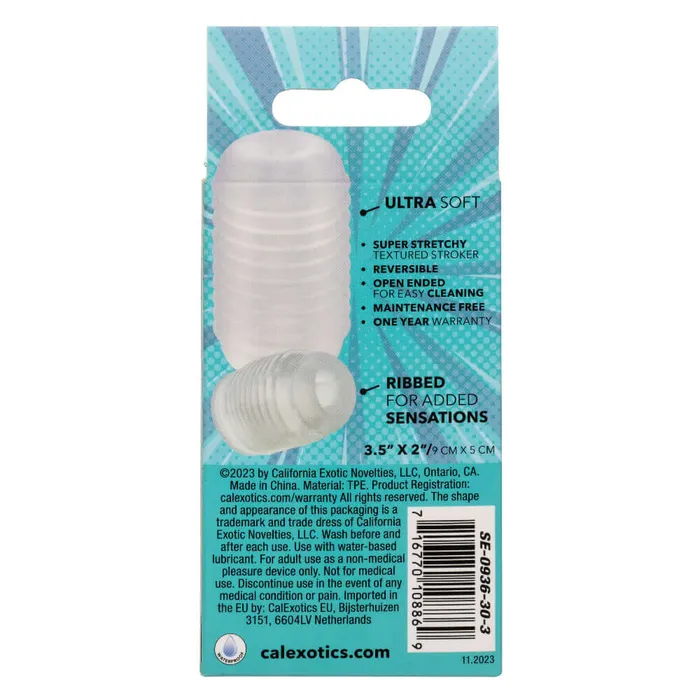 CalExotics Pop Sock Ribbed Masturbation Sleeve Clear Male Sex Toys CalExotics Pop Sock Ribbed Masturbation Sleeve Clear Male Sex Toys