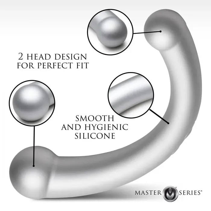 Female Sex Toys Master Series VibraCrescent Silicone Vibrating DualEnded Curved Anal Dildo Silver