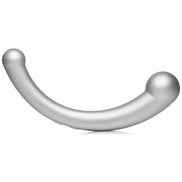 Female Sex Toys Master Series VibraCrescent Silicone Vibrating DualEnded Curved Anal Dildo Silver