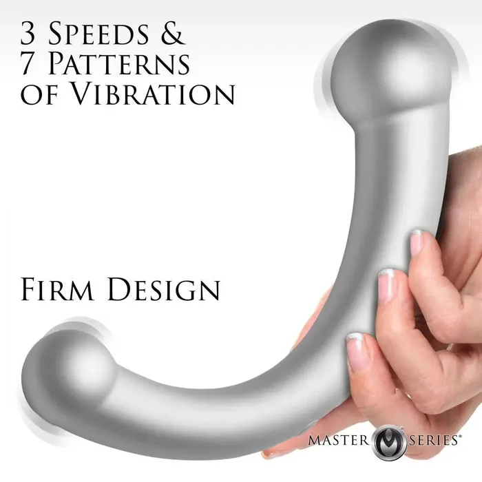Female Sex Toys Master Series VibraCrescent Silicone Vibrating DualEnded Curved Anal Dildo Silver