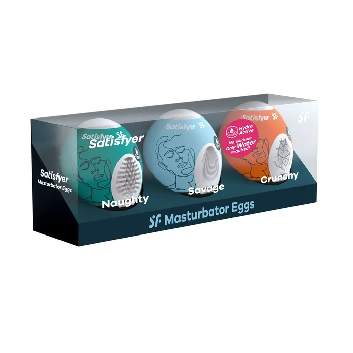 Satisfyer Male Sex Toys 3 Pc Set Masturbator Egg Naughty Savage Crunchy