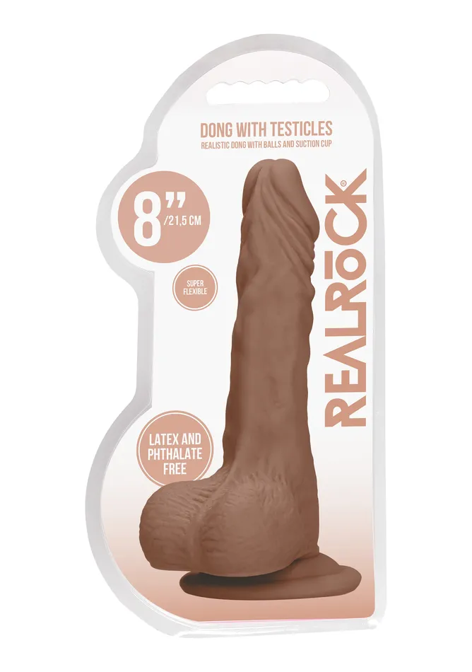 Shots RealRock Dildos 8 Inch Dong With Testicles Tan