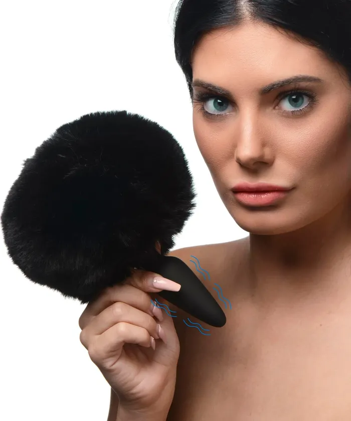 Small Vibrating Anal Plug with Interchangeable Bunny Tail Black XR Brands Male Sex Toys Small Vibrating Anal Plug with Interchangeable Bunny Tail Black XR Brands Male Sex Toys