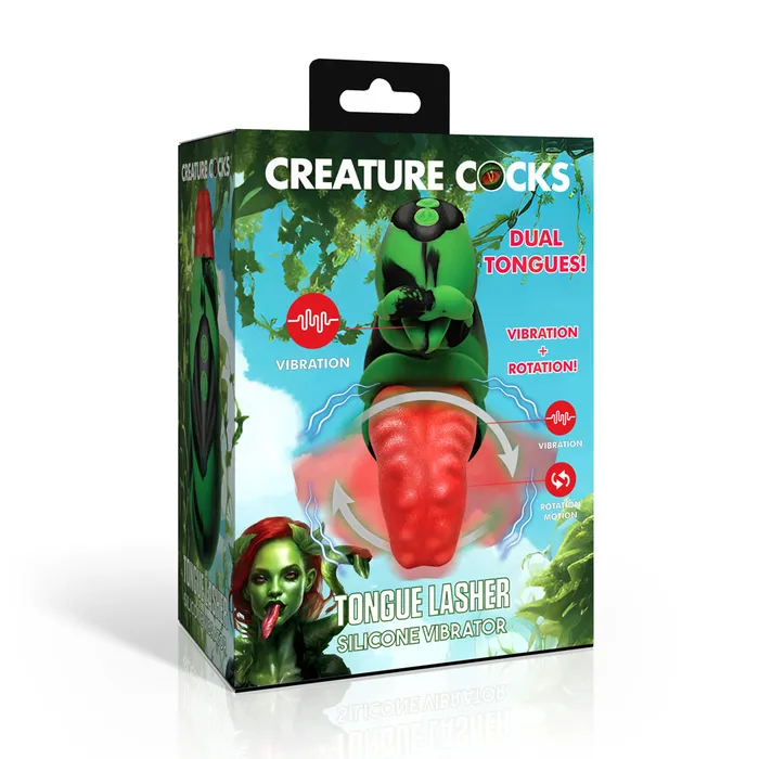 XR Brands Creature Cocks Female Sex Toys Tongue Lasher Silicone Vibrator Green XR Brands Creature Cocks Female Sex Toys Tongue Lasher Silicone Vibrator Green