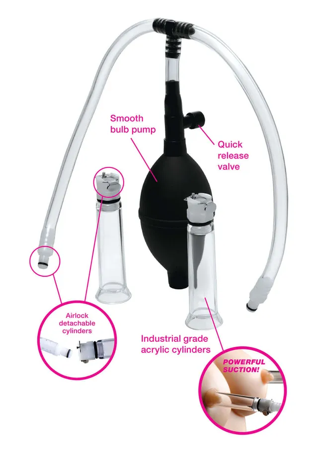 XR Brands Size Matters Nipple Pumping System With Detachable Cylinders Female Sex Toys