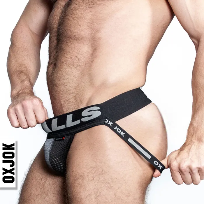 Anal OXJok Airmesh Upthrust SliderStrap Jock Tar Black Large