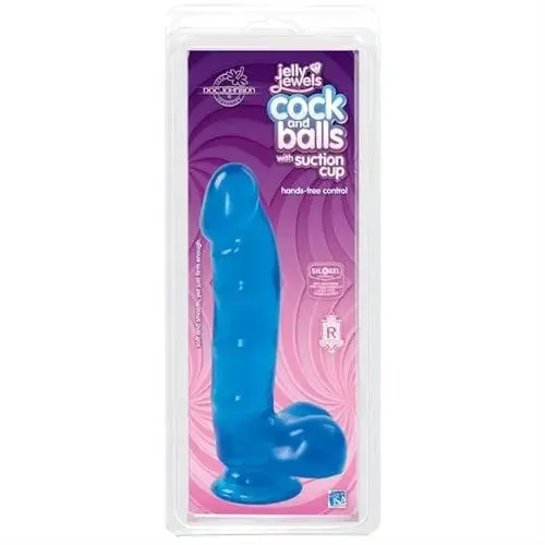 Doc Johnson Dildos Jelly Jewels Cock and Balls With Suction Cup Blue