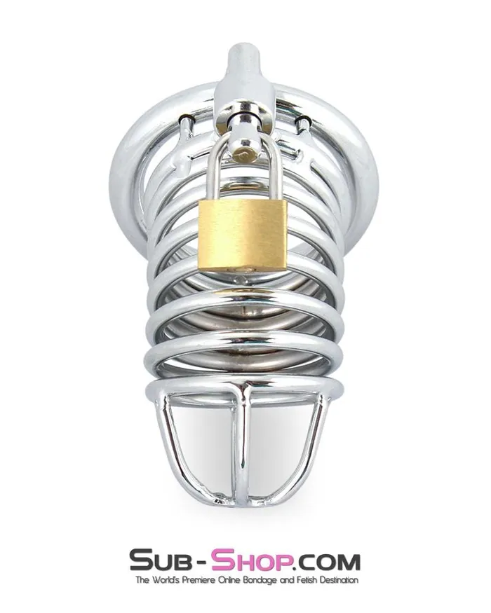 Male Sex Toys 3749M Cock Blocker Locking Steel Tease and Torment Chastity Cock Cage Moonwell