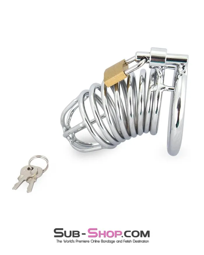 Male Sex Toys 3749M Cock Blocker Locking Steel Tease and Torment Chastity Cock Cage Moonwell