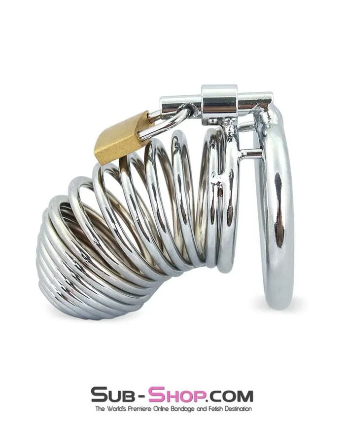 Male Sex Toys Moonwell 7902M Curved Spiral Steel Chastity Tease and Torment Cock Cage