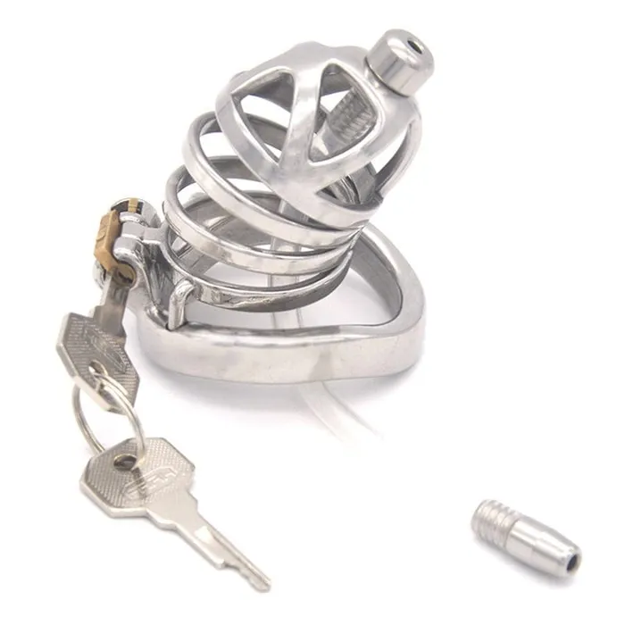 Moonwell Male Sex Toys 0687M Steel Cage Locking Chastity with Cum Thru Urethral Probe Moonwell Male Sex Toys 0687M Steel Cage Locking Chastity with Cum Thru Urethral Probe