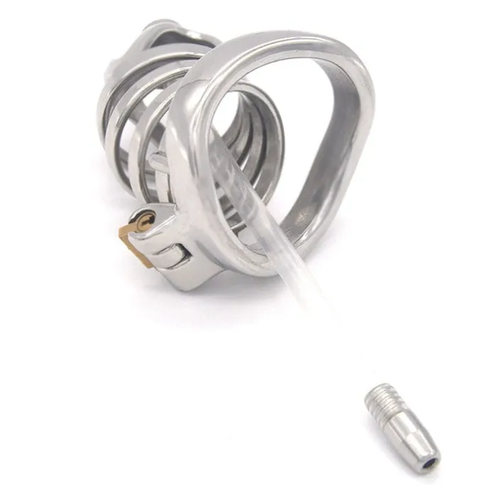 Moonwell Male Sex Toys 0687M Steel Cage Locking Chastity with Cum Thru Urethral Probe