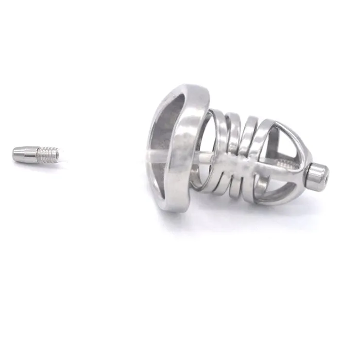 Moonwell Male Sex Toys 0687M Steel Cage Locking Chastity with Cum Thru Urethral Probe