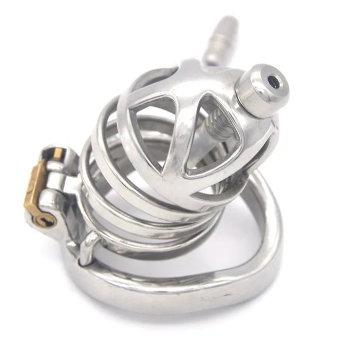 Moonwell Male Sex Toys 0687M Steel Cage Locking Chastity with Cum Thru Urethral Probe