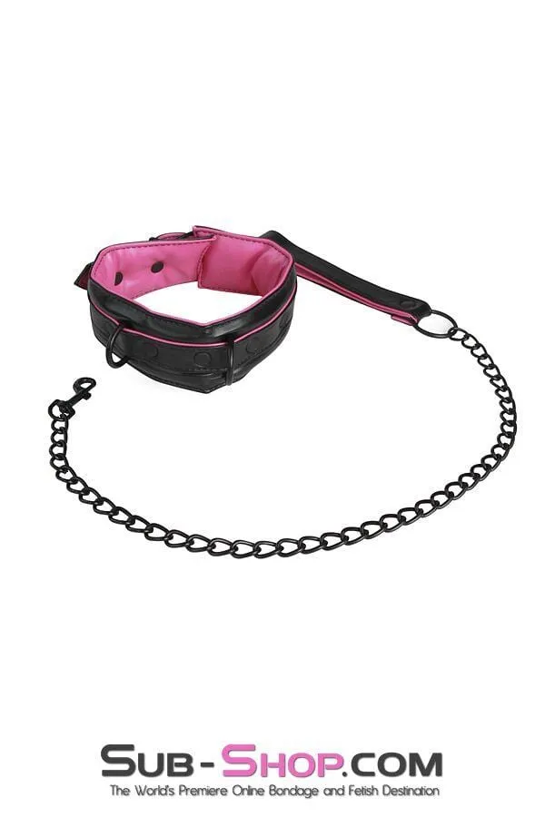 Raysent Vibrators 5703RS Deluxe Padded Blackline Collar and Leash Set with Hot Pink Lining