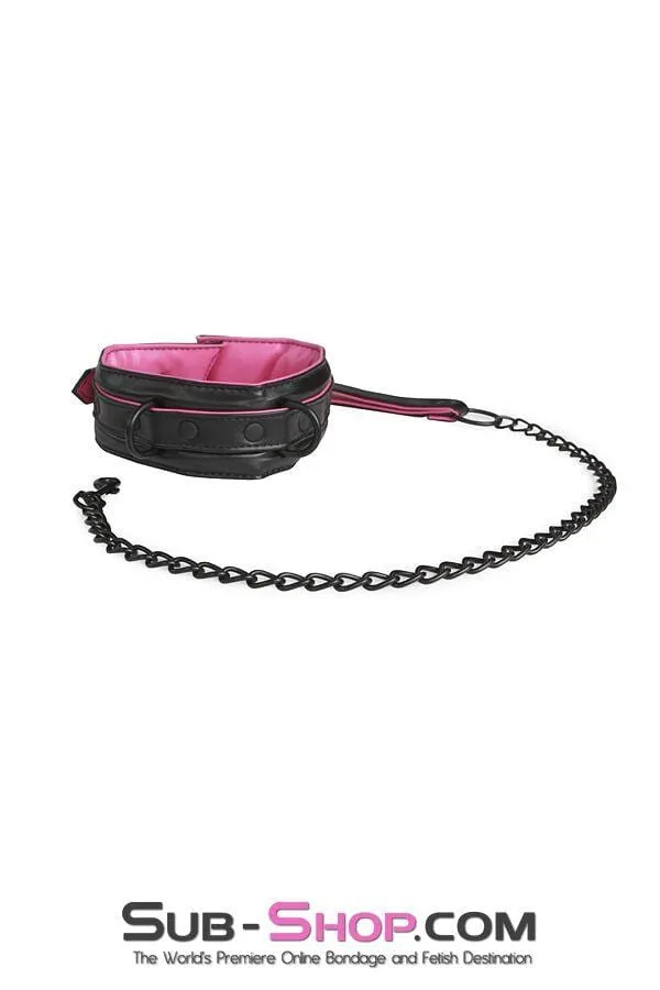 Raysent Vibrators 5703RS Deluxe Padded Blackline Collar and Leash Set with Hot Pink Lining