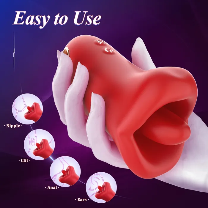 lurevibe Female Sex Toys Lurevibe 3IN1 Handle MouthShaped 10 Tongue Licking Kissing