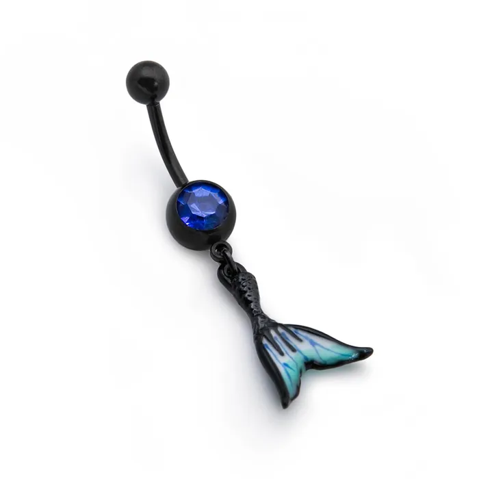 14g 38 PVD Black Jeweled Mermaid Tail Dangle Belly Button Ring Painful Pleasures Anal 14g 38 PVD Black Jeweled Mermaid Tail Dangle Belly Button Ring Painful Pleasures Anal