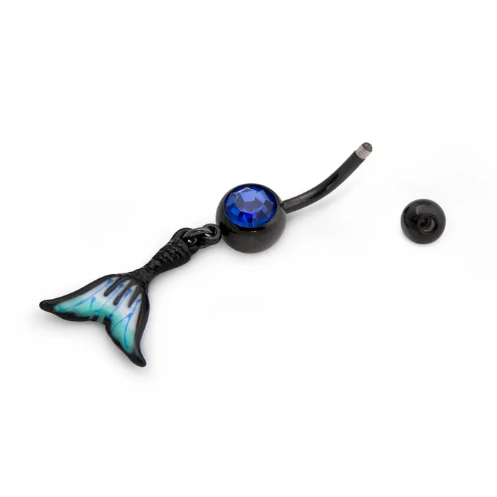 14g 38 PVD Black Jeweled Mermaid Tail Dangle Belly Button Ring Painful Pleasures Anal