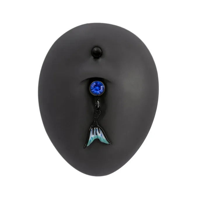 14g 38 PVD Black Jeweled Mermaid Tail Dangle Belly Button Ring Painful Pleasures Anal