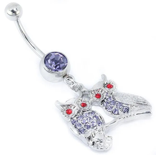 14g 716 SINGLE GEM LAVENDER Navel with OWLS on BRANCH Dangle Jewelry Painful Pleasures Female Sex Toys