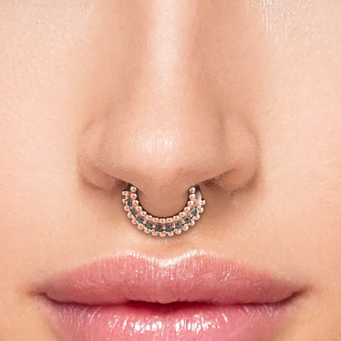 16g PVD Rose Gold Black Jeweled Prominence Septum Clicker Painful Pleasures Vibrators