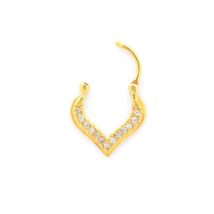 18g Gold Plated Crystal Jeweled Teardrop Septum Clicker Elementals Organics Anal