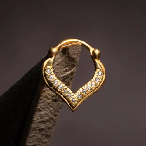 18g Gold Plated Crystal Jeweled Teardrop Septum Clicker Elementals Organics Anal