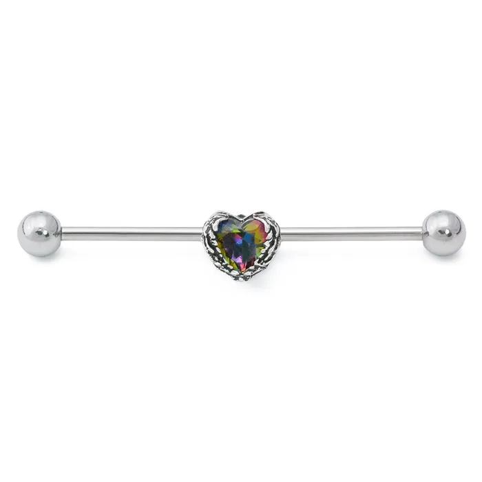 Anal 14g 112 Seraph Wing Heart Steel Industrial Barbell Painful Pleasures