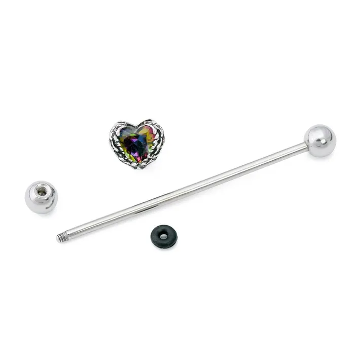 Anal 14g 112 Seraph Wing Heart Steel Industrial Barbell Painful Pleasures
