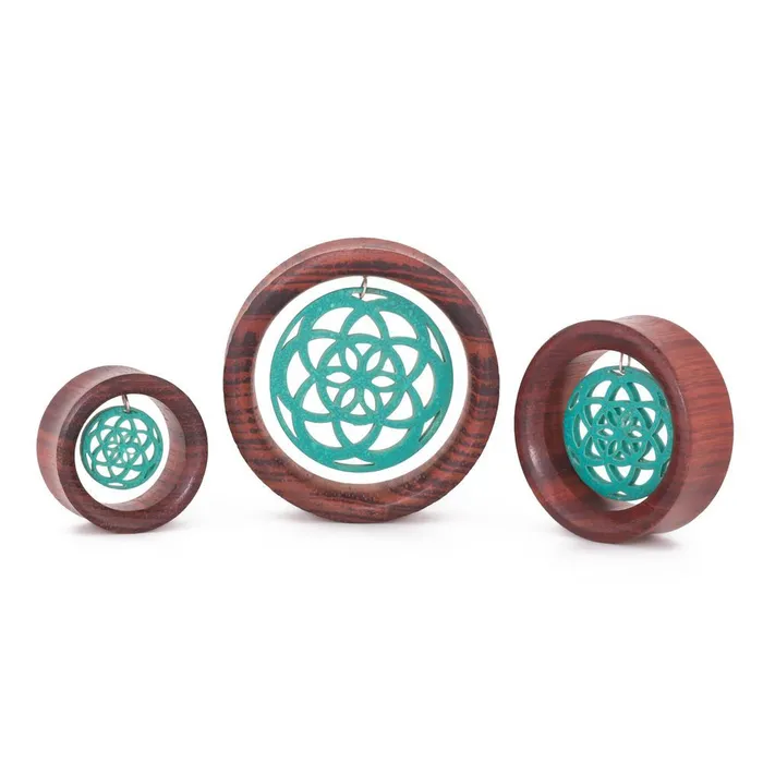Anal Elementals Organics Dangling Turquoise Seed of Life Red Tigerwood Tunnel 28mm50mm Price Per 1